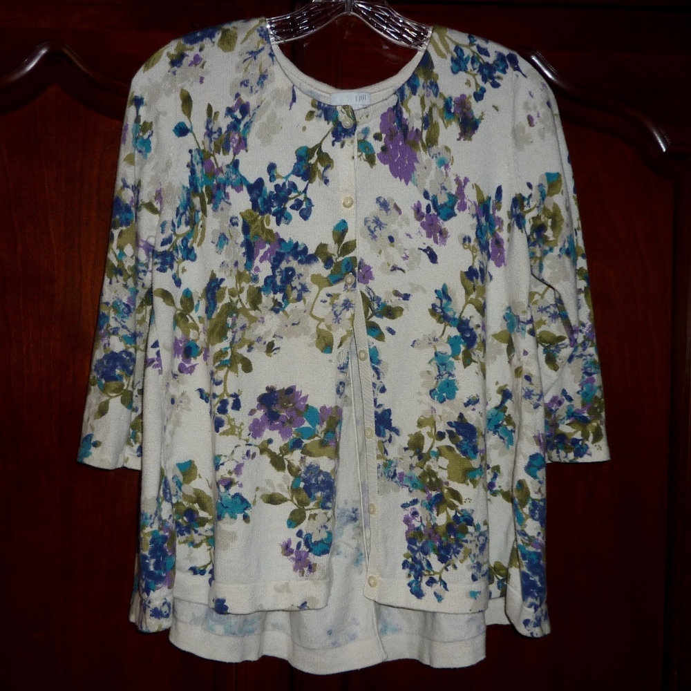 Watercolor Floral J JILL Soft Fluttery Sweater